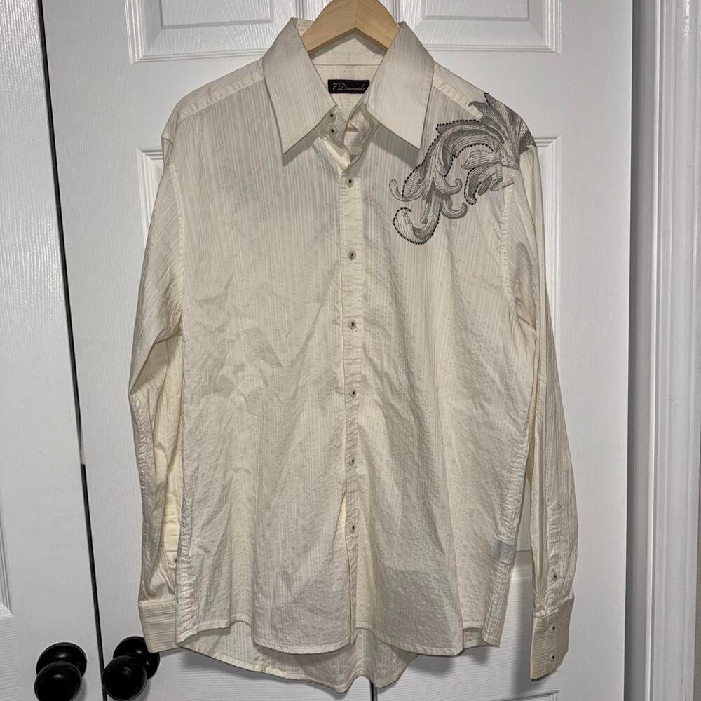 Y2k 2000s 7 Diamonds white button up floral graphic t-shirt size XL